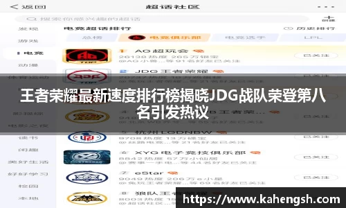王者荣耀最新速度排行榜揭晓JDG战队荣登第八名引发热议
